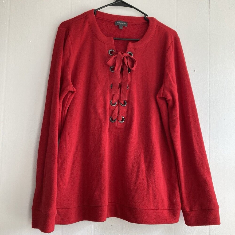 The Limited Women’s Knit Top Red Long Sleeve Sweater Grommet Lace Sz Large
